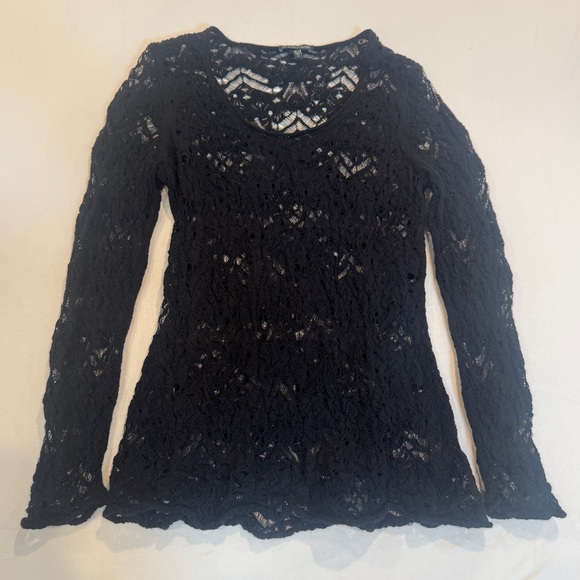 Eileen Fisher Elegant Black Open Knit Lace Women's Top, Fairy Grunge Goth, Wool - Picture 2 of 9